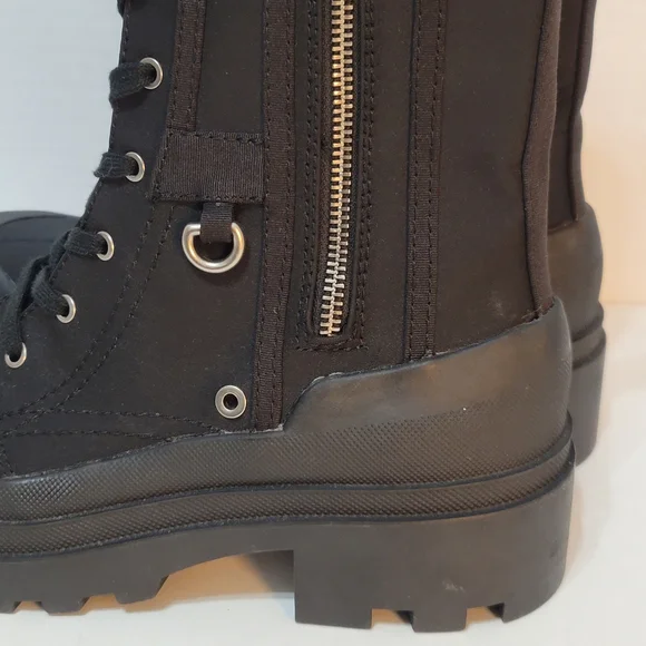 Zara Black Canvas Women's Combat Boots Chunky Heel Lace-up Zip-up Sz40 (US Sz9) - Picture 7 of 16